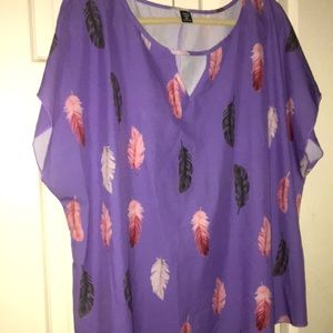 3XL Shein Curve Purple shirt with feather detail fits like 2XL/XL lightweight